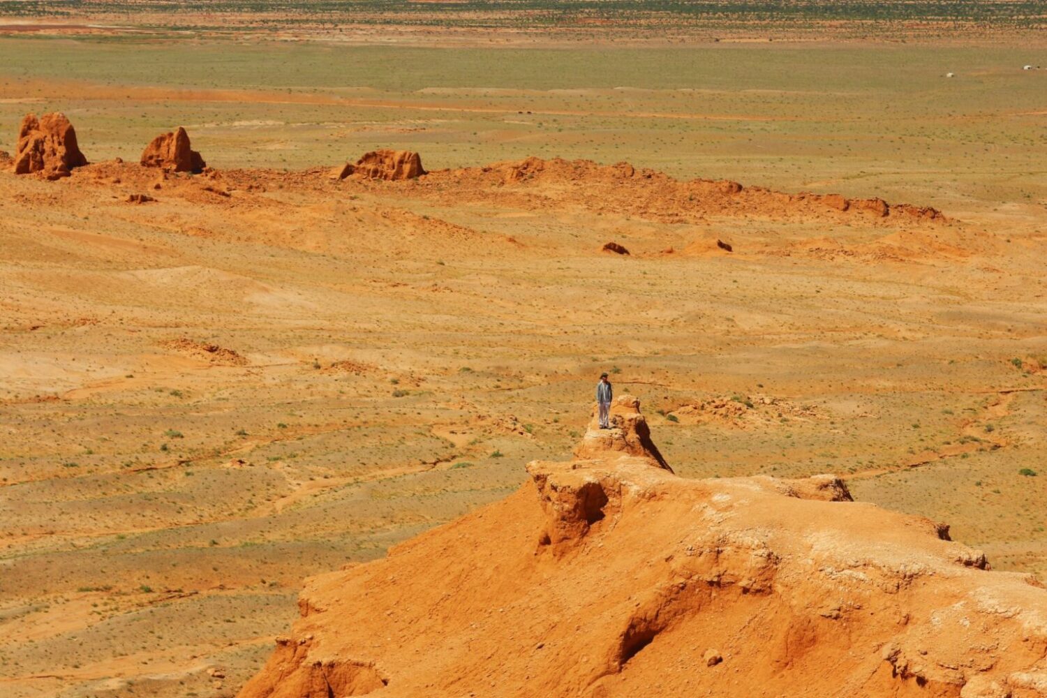 Flamming Cliffs in Mongolian Gobi Desert. Bayanzag is where the first dinosaur eggs were found by the expedition of Roy Chapman Andrews