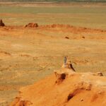 Flamming Cliffs in Mongolian Gobi Desert. Bayanzag is where the first dinosaur eggs were found by the expedition of Roy Chapman Andrews