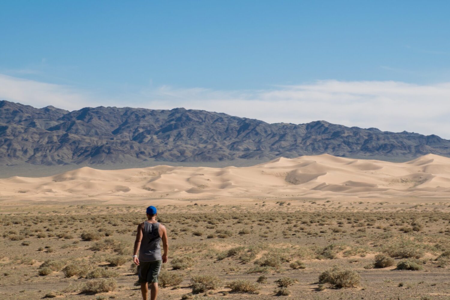 walking in the gobi desert of mongolia