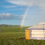 mongolian ger and a rainbow in the steppe