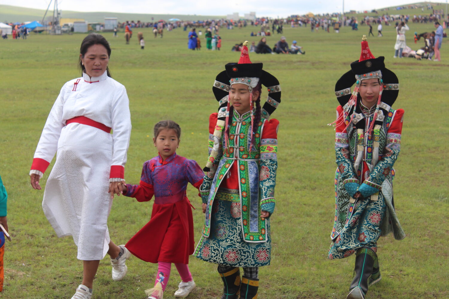 Mongolian ladies in their traditional costumes during naadam festival