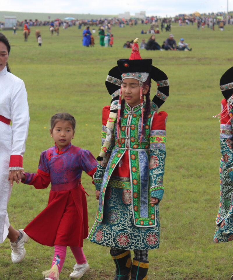 Mongolian ladies in their traditional costumes during naadam festival